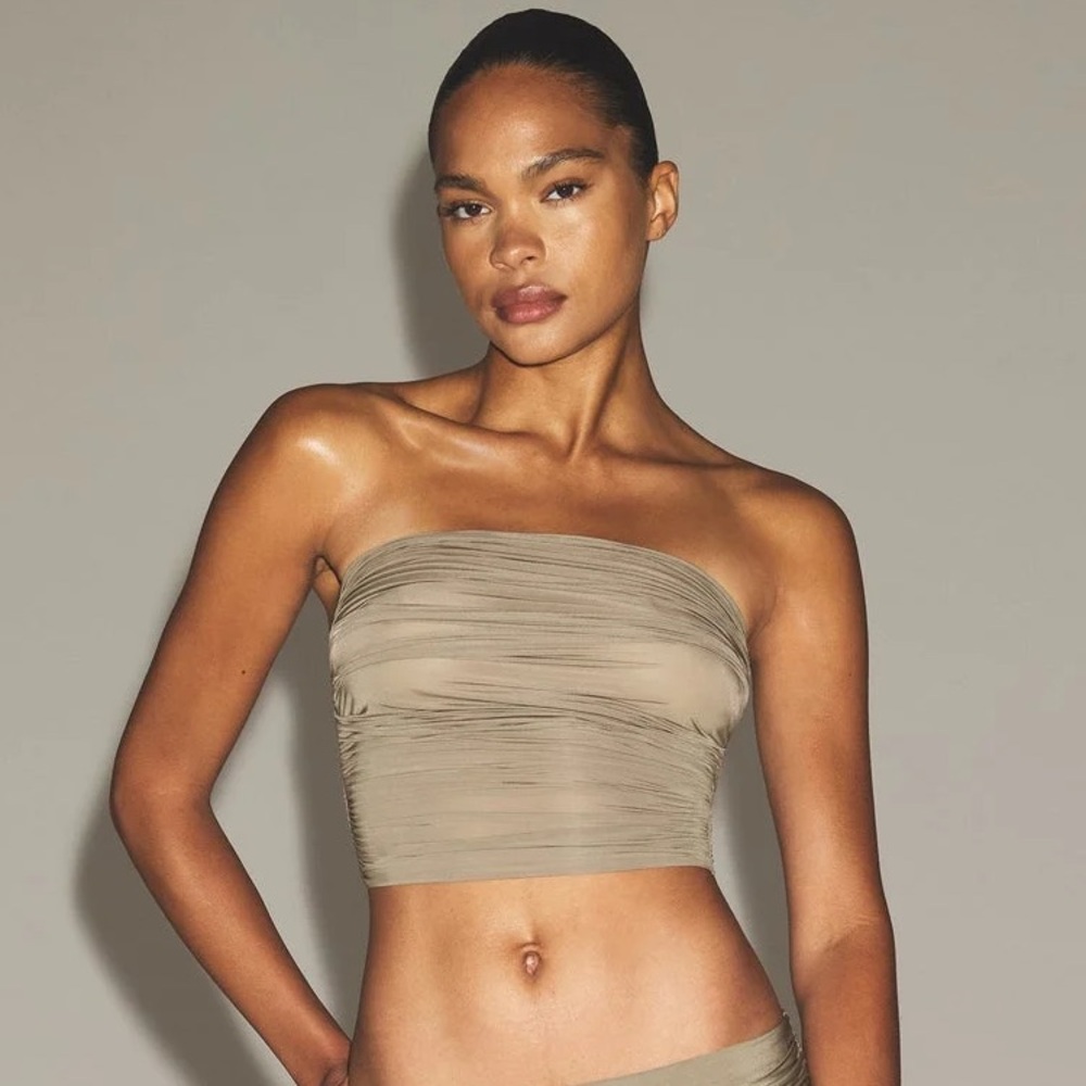 SKIMS Milky Sheer Cropped Tube Top Truffle Medium New NWT Tan Beige Shirt